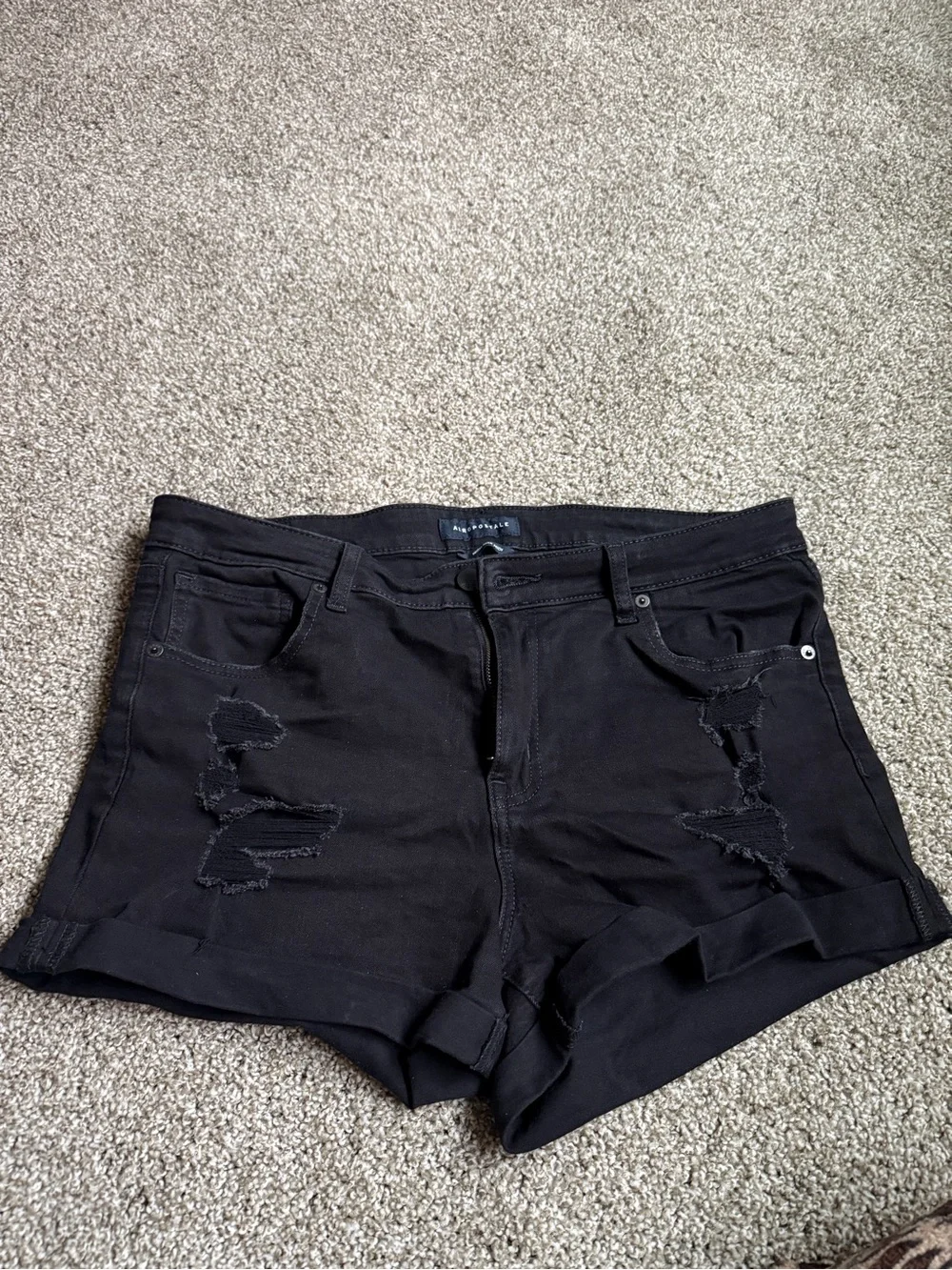 Aeropostale Black Distressed Roll-Hem Jean Shorts